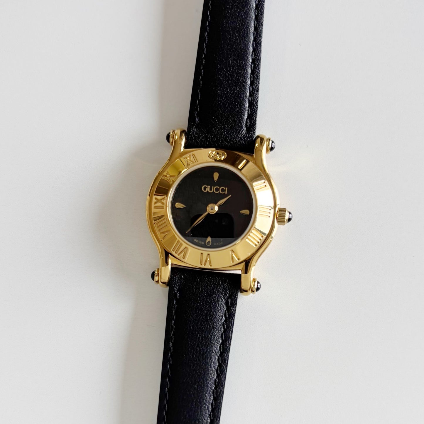 Gucci 1990s Black Dial Gold Plated Watch