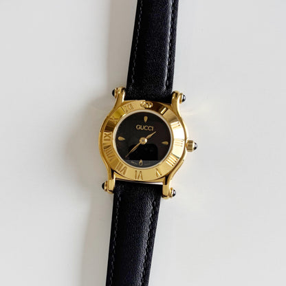 Gucci 1990s Black Dial Gold Plated Watch