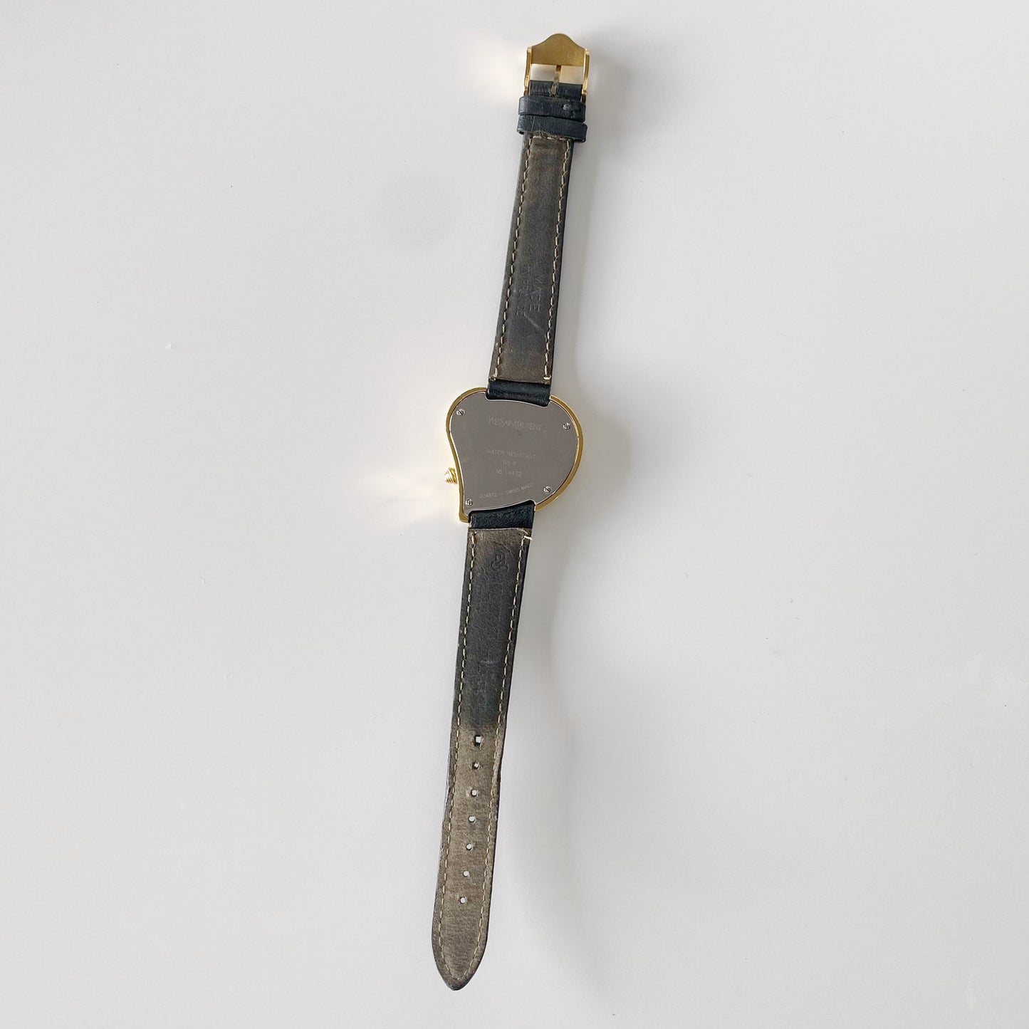 Yves Saint Laurent 1990s Heart Shaped Gold Plated Black Watch