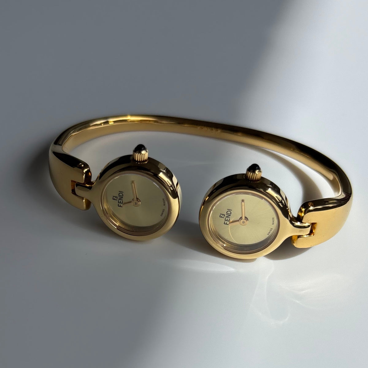 Fendi 1990s Double Face Gold-Plated Bangle Watch