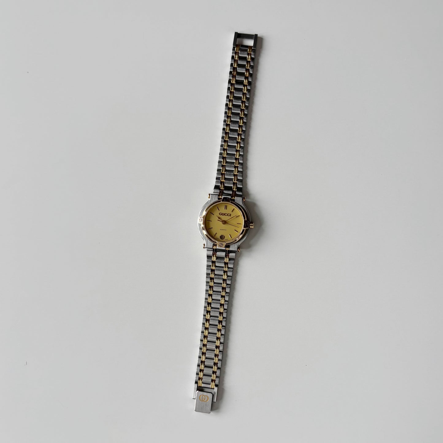 Gucci 1990s Date Round Dial Gold Plated Two Tone Watch