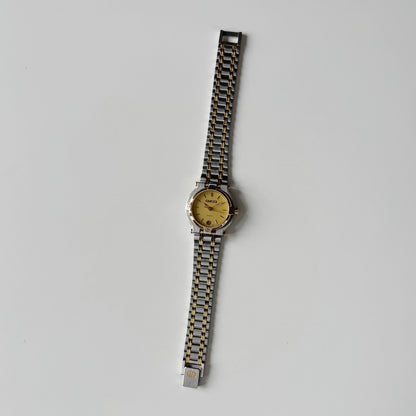 Gucci 1990s Date Round Dial Gold Plated Two Tone Watch