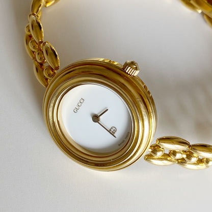 Gucci 1990s Interchangeable Bezel Gold Plated Watch with 6 bezels, case (165mm)