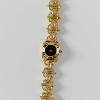 Gucci 1990s Black Dial Gold Plated Horsebit Watch