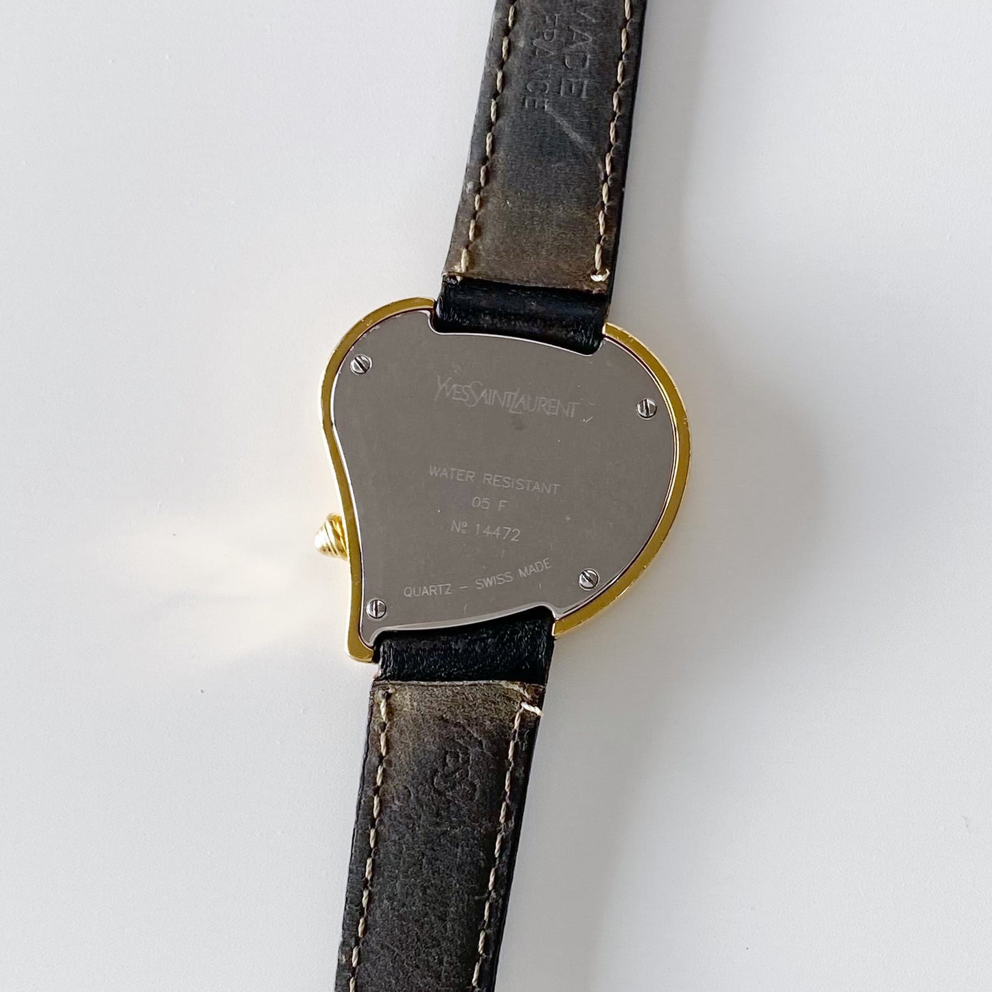 Yves Saint Laurent 1990s Heart Shaped Gold Plated Black Watch