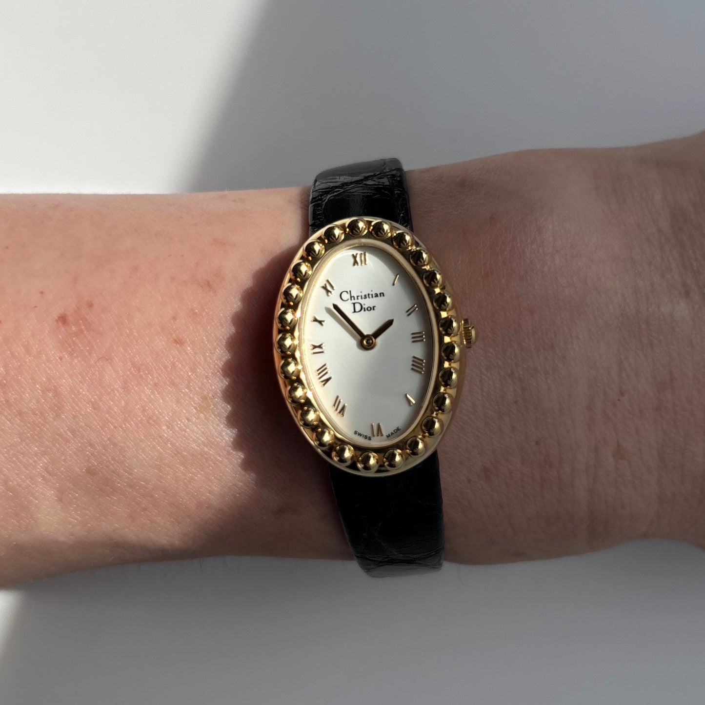 Dior 1990s Baignoire Gold Plated Leather Watch