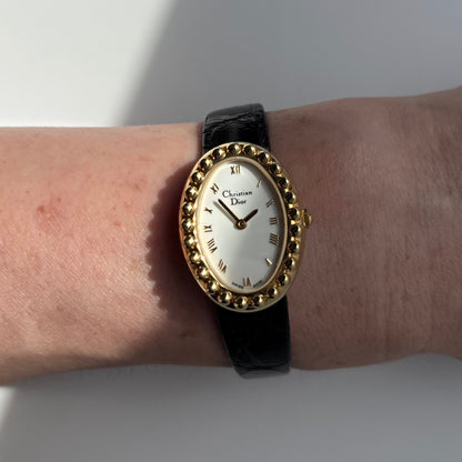 Dior 1990s Baignoire Gold Plated Leather Watch