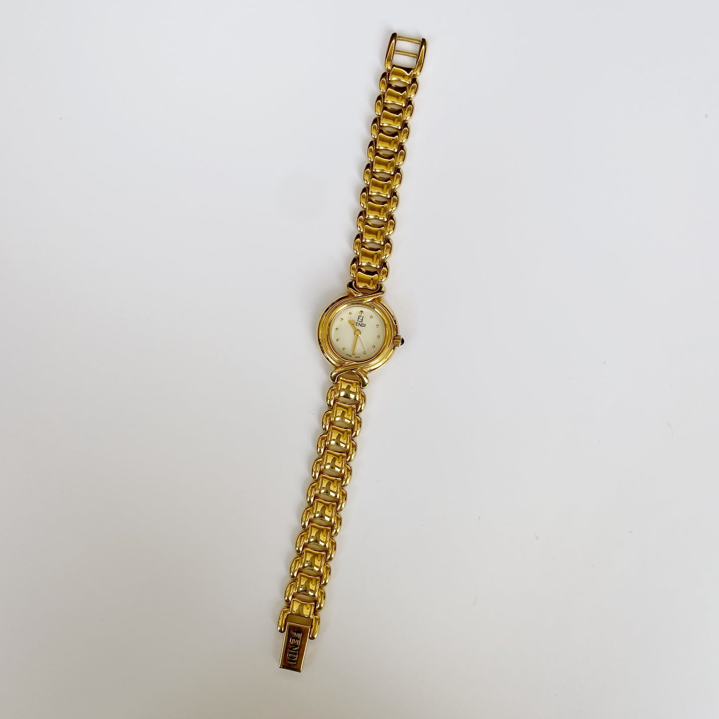 Fendi 1990s Seashell Dial Gold Plated Watch