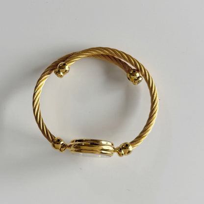 Gucci 1990s Black Dial Gold Plated Cable Band Bangle Watch
