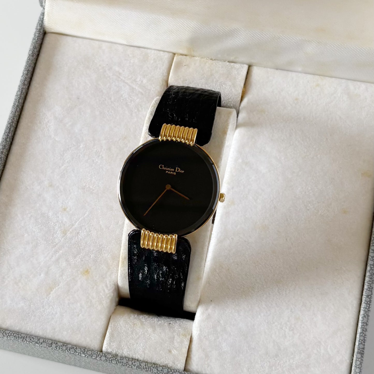 Dior 1990s Black Round Dial Gold Plated Watch (Large)