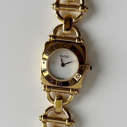 Gucci 1990s Seashell Dial Horsebit Gold Plated Watch