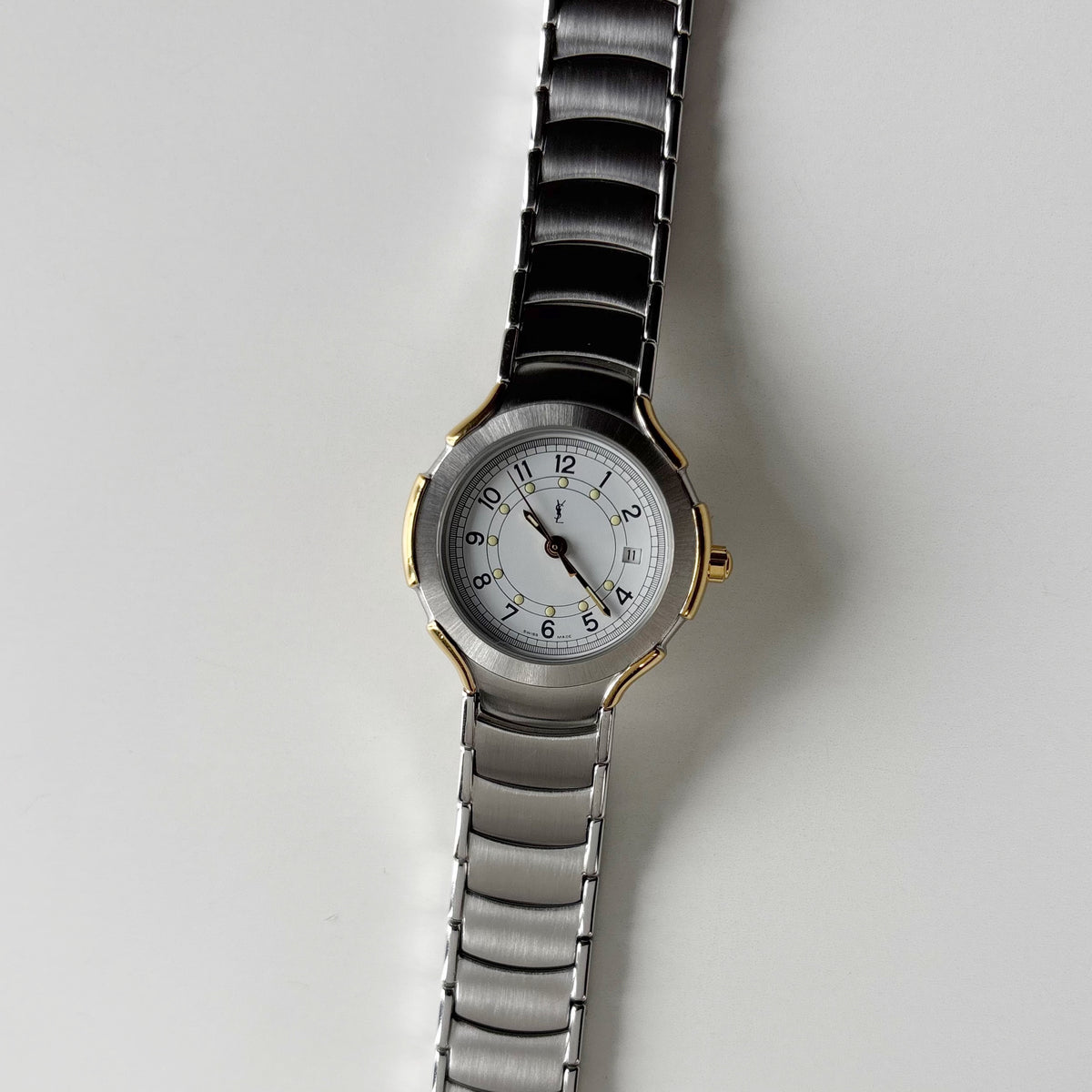 Yves Saint Laurent 1990s Round Dial Date Two-Tone Gold-Plated Watch