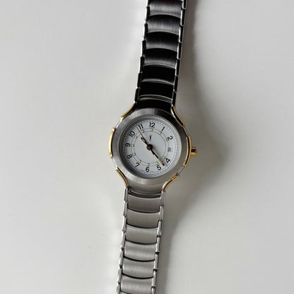 Yves Saint Laurent 1990s Round Dial Date Two-Tone Gold-Plated Watch
