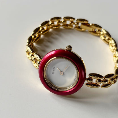 Gucci 1990s Interchangeable Bezel Gold Plated Rice Chain Watch with 6 bezels, case (160mm)