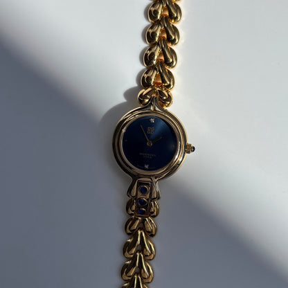 Givenchy 1990s Navy Round Dial Gold Plated Watch
