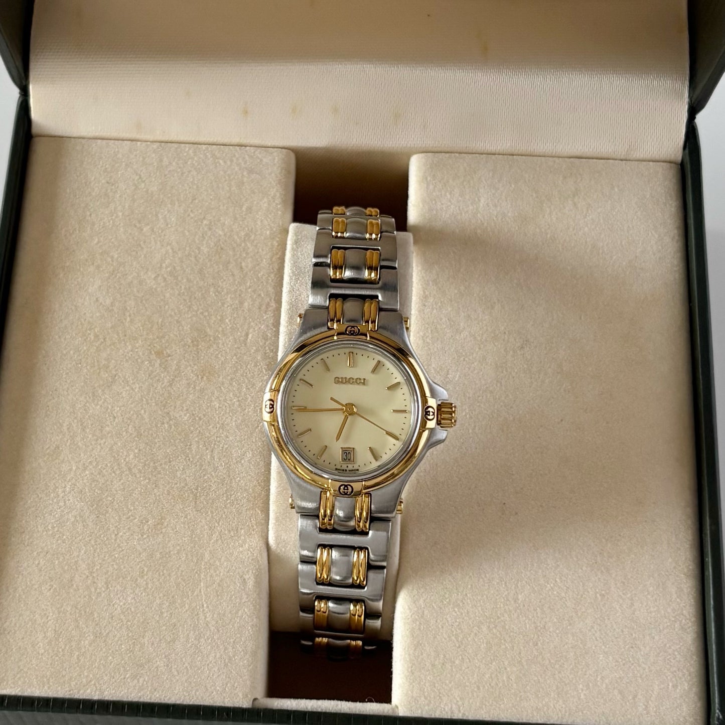 Gucci 1990s Date Round Dial Two Tone Watch
