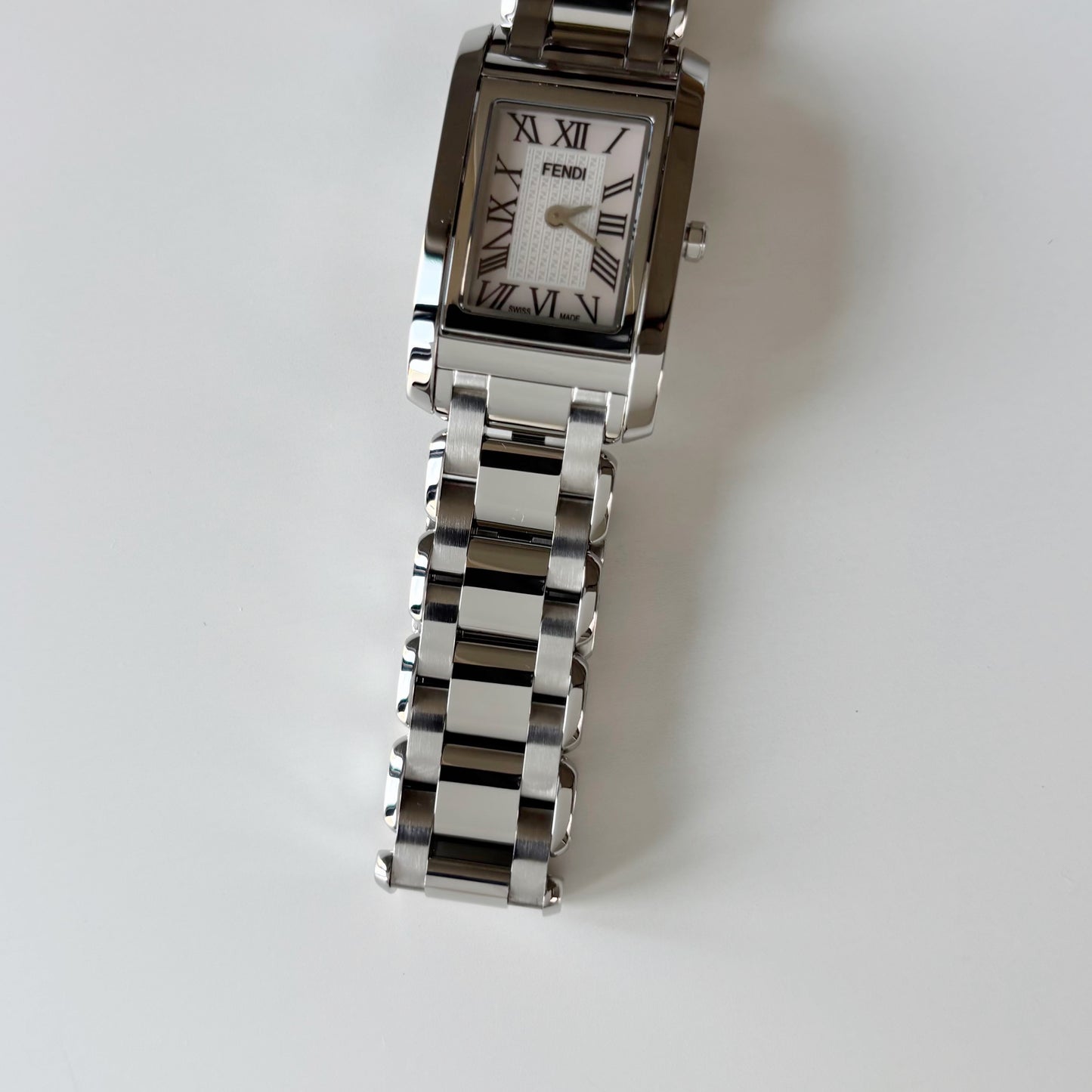 Fendi 1990s Seashell Dial Stainless steel Tank Watch