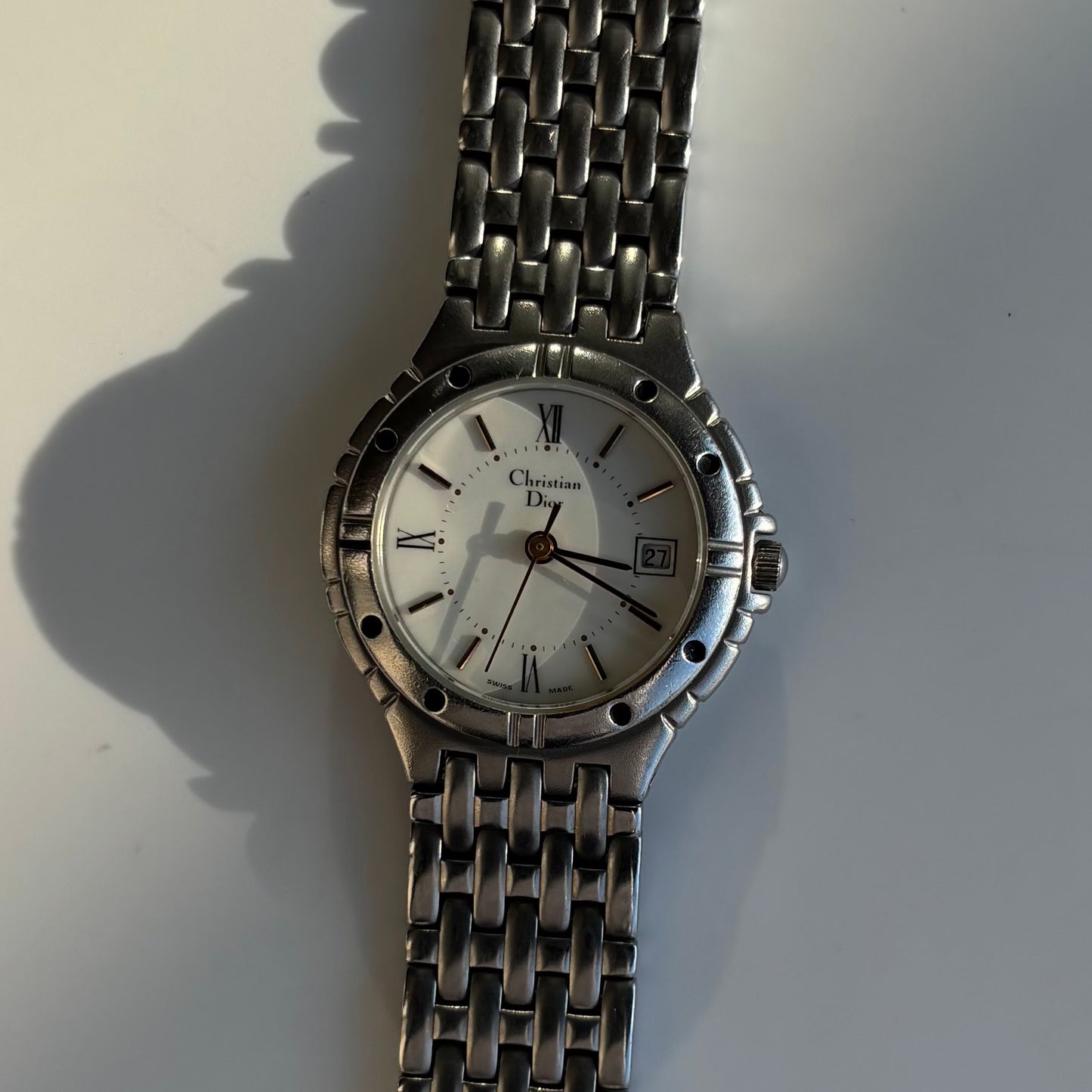 Dior 1990s Date Round Dial Silver Watch