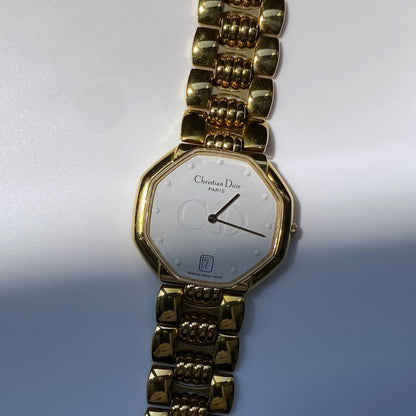 Dior 1990s Octagon Date Gold Plated Watch