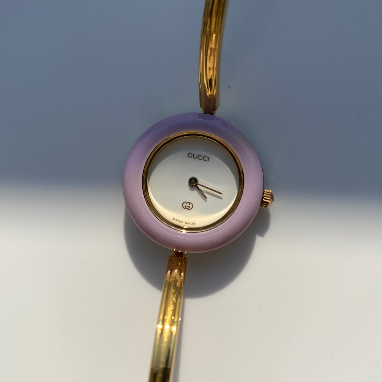 Gucci 1990s Interchangeable Bezel Gold Plated Bangle Watch with 12 bezels, case
