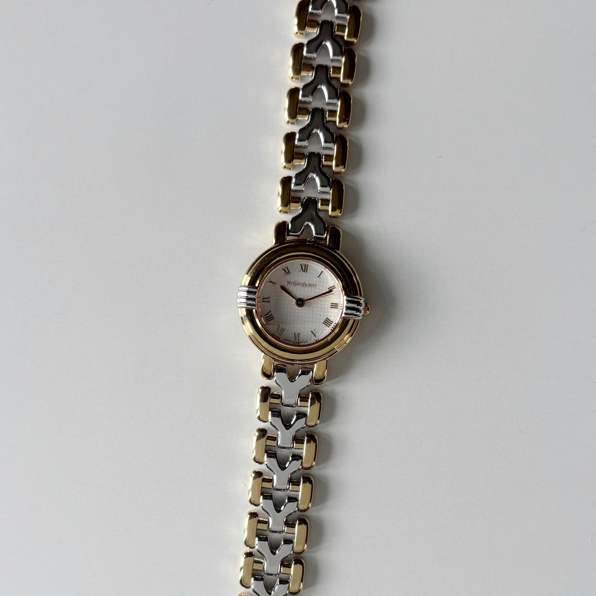 Yves Saint Laurent 1990s Round Dial Two Tone Gold Plated Watch