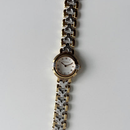Yves Saint Laurent 1990s Round Dial Two Tone Gold Plated Watch