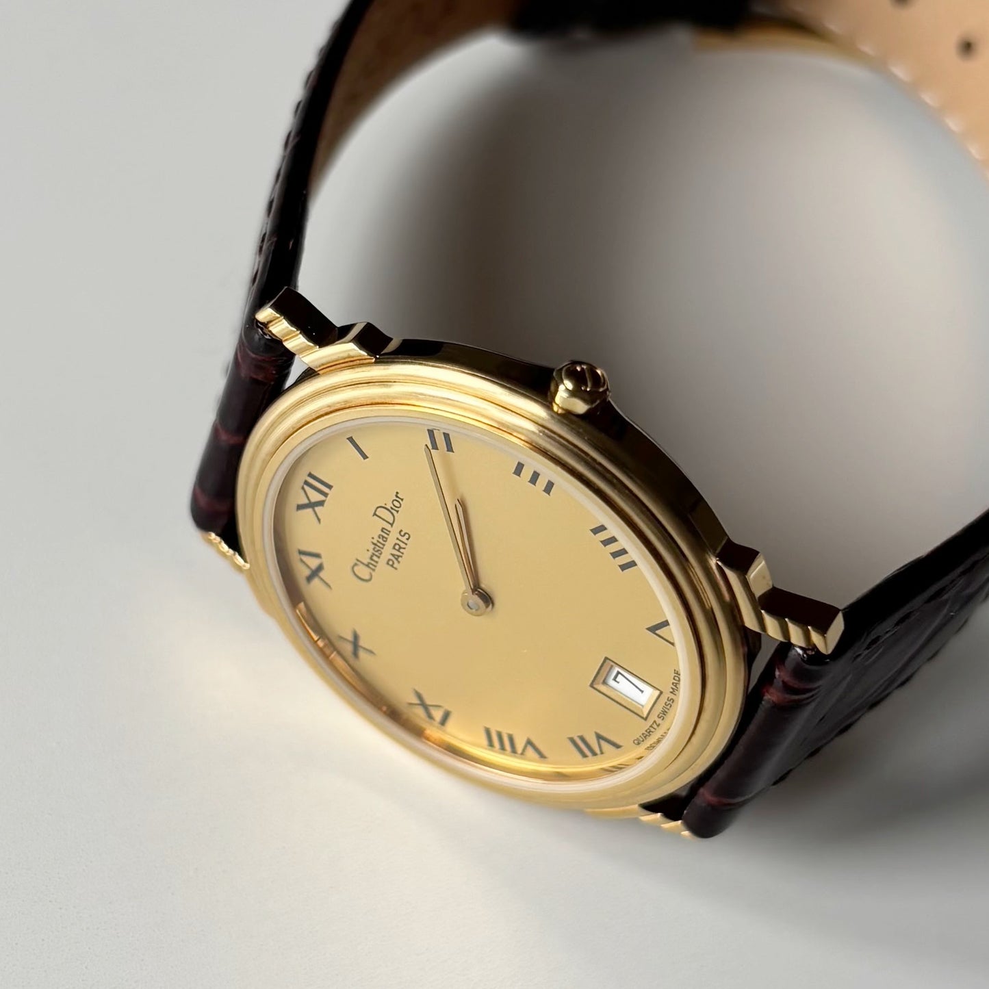 Dior 1990s Round Dial Date Gold Plated Watch (Large)