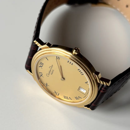 Dior 1990s Round Dial Date Gold Plated Watch (Large)