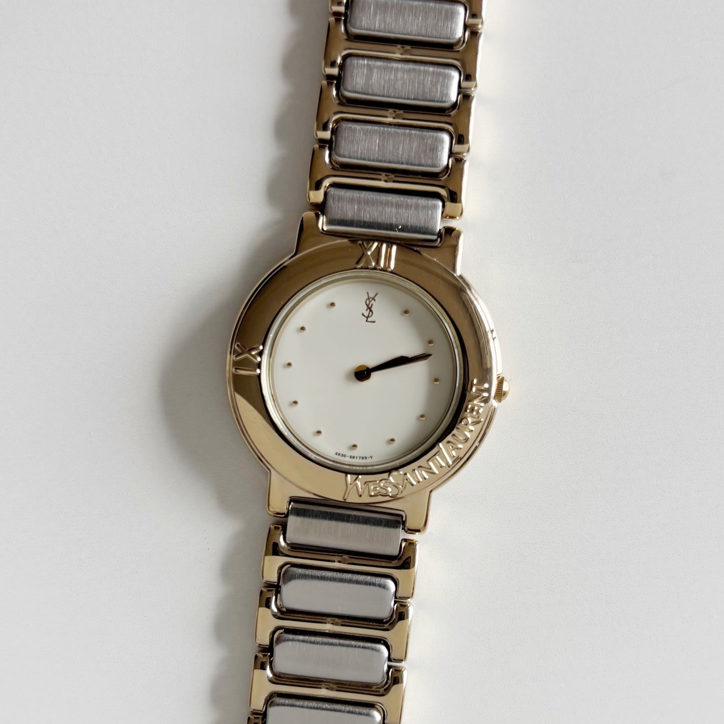 Yves Saint Laurent 1990s Round Dial Two Tone Watch (Large)