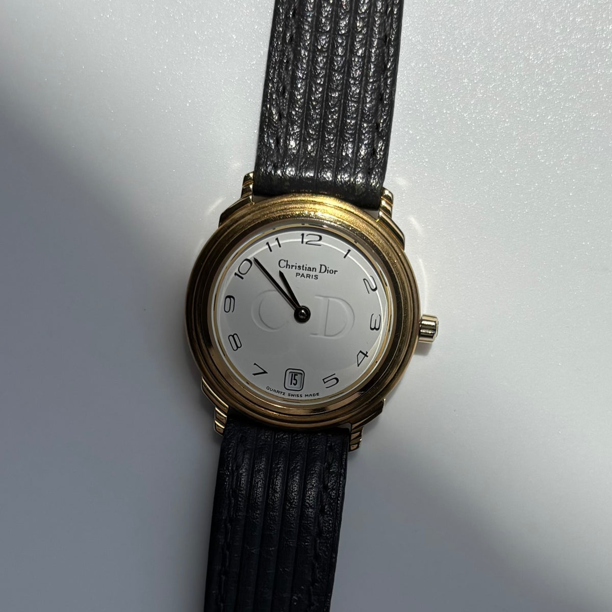 Dior 1990s Date Round Dial Gold Plated Watch