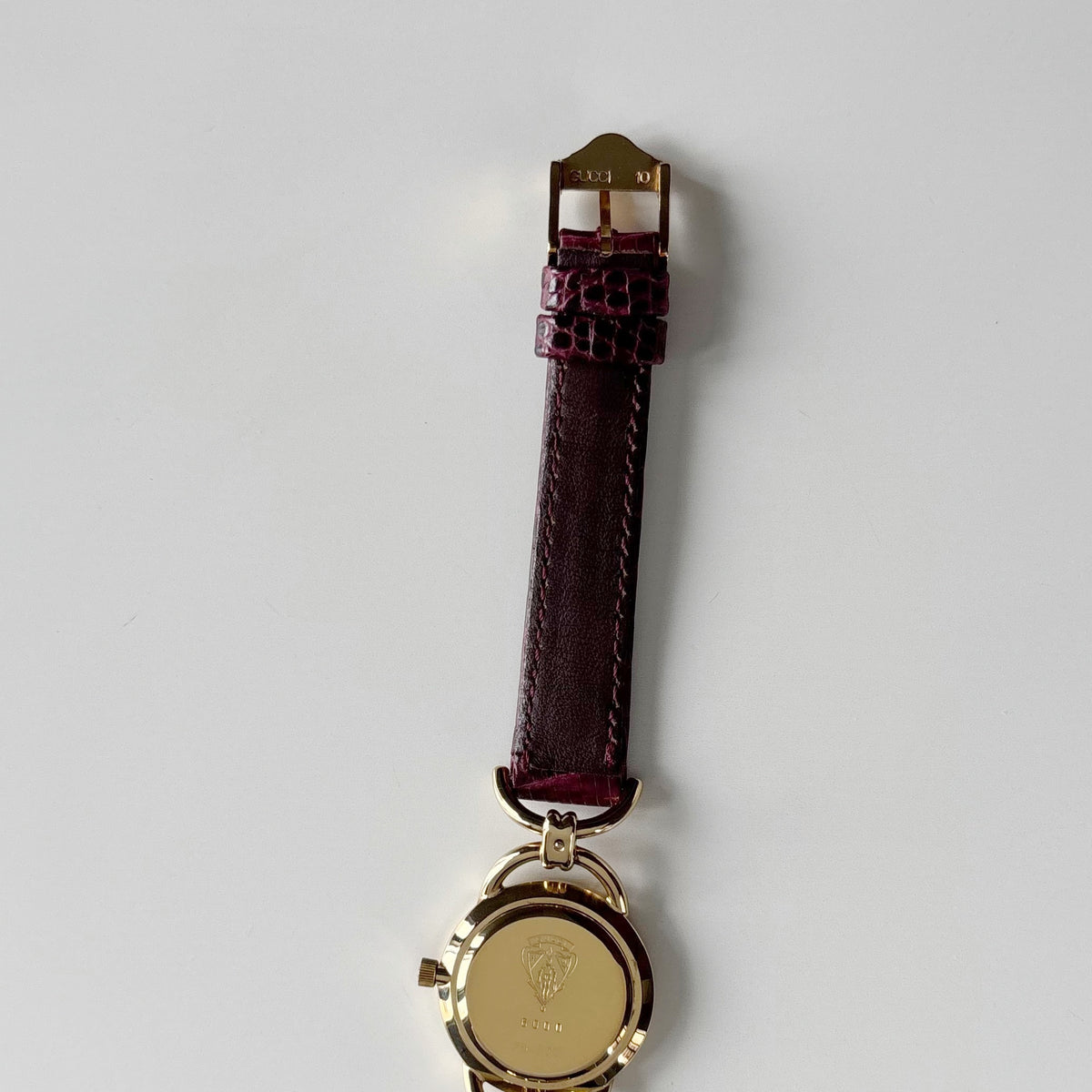 Gucci 1980s Cream Round Dial Horsebit Gold-Plated Watch