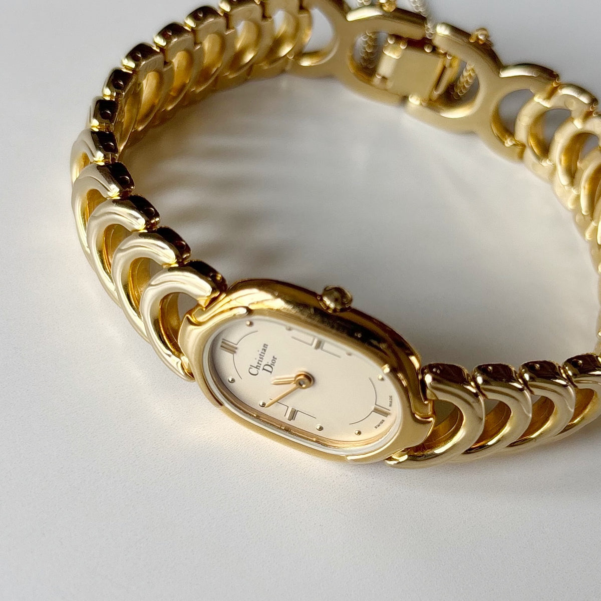 Dior 1990s Oval Dial Gold Plated Watch