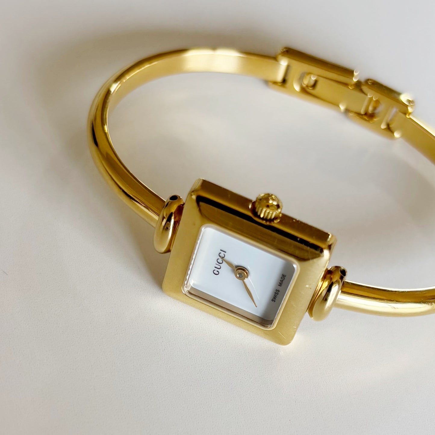 Gucci 1990s Square Dial Gold Plated Bangle Watch