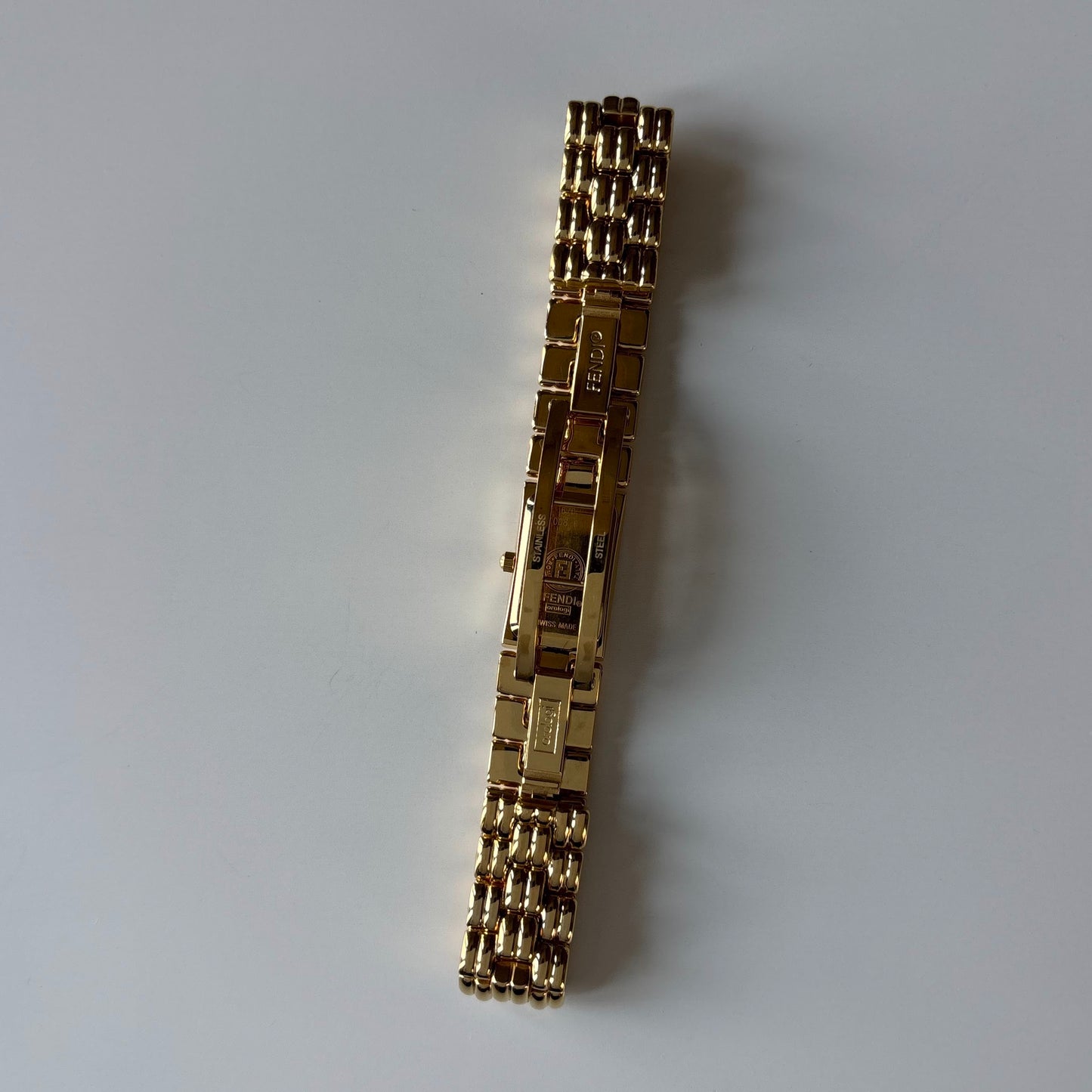 Fendi 1990s Rectangular Dial Gold Plated Watch