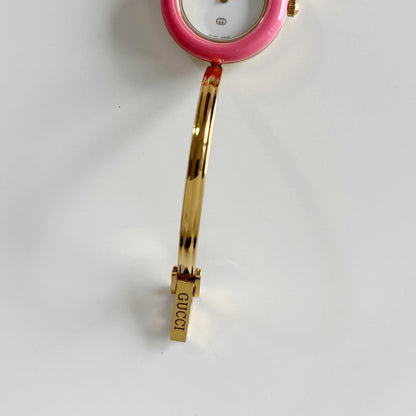 Gucci 1990s Interchangeable Bezel Gold Plated Bangle Watch with 12 bezels, case (Small)