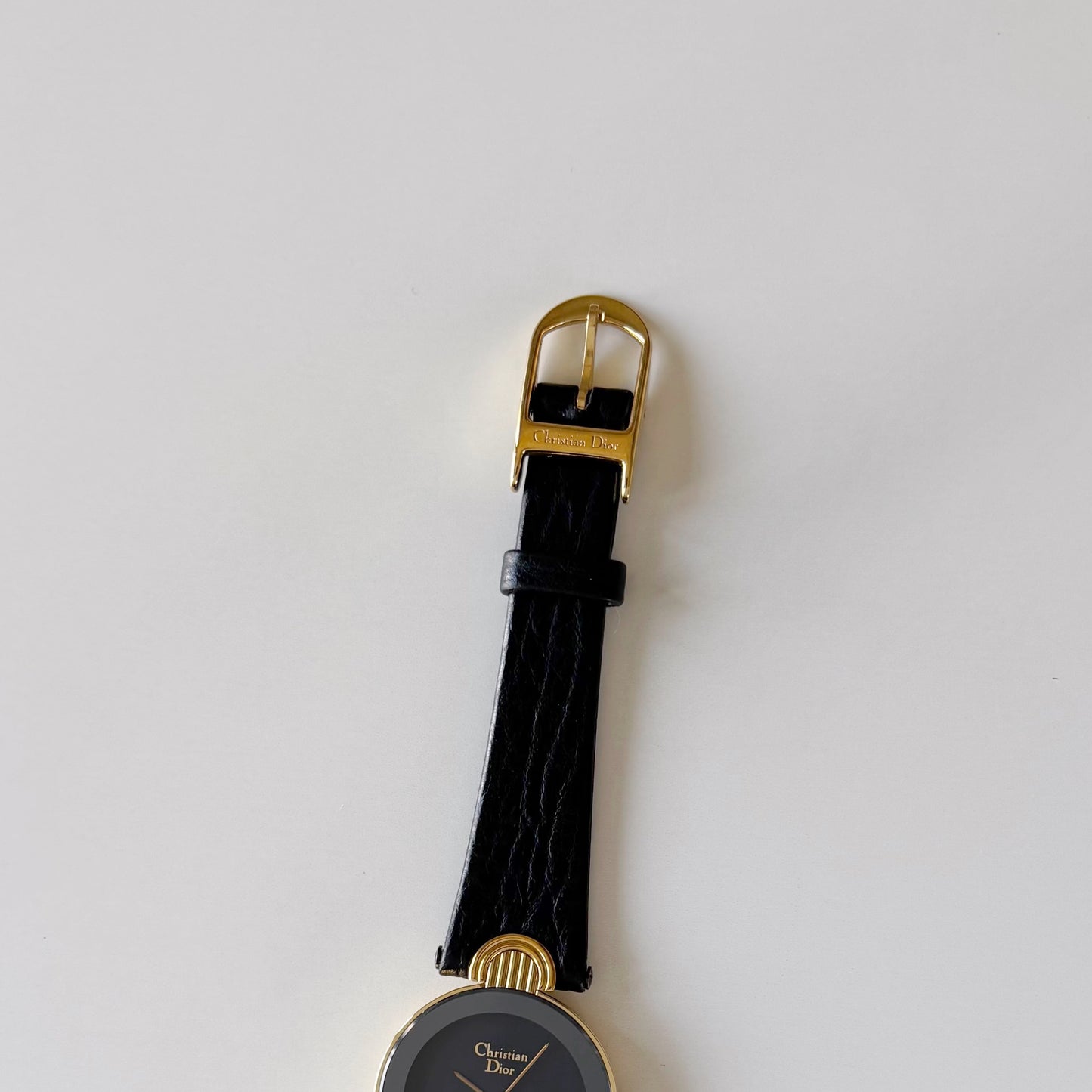 Dior 1990s Black Round Dial Gold Plated Watch