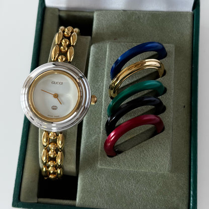 Gucci 1990s Interchangeable Bezel Gold Plated Watch with 6 bezels, case (160mm)