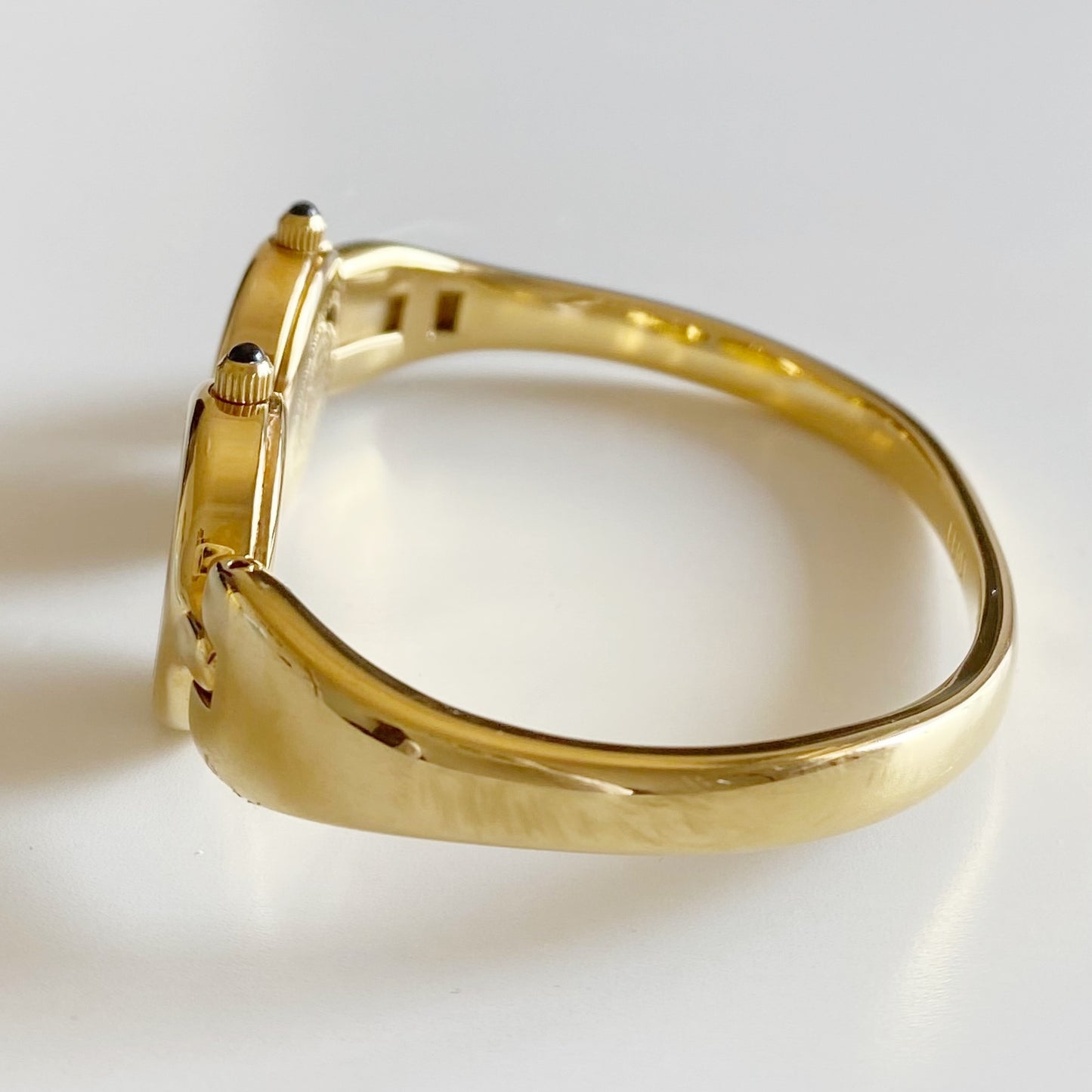 Fendi 1990s Seashell Dial Two Time Zone Gold Plated Bangle Watch