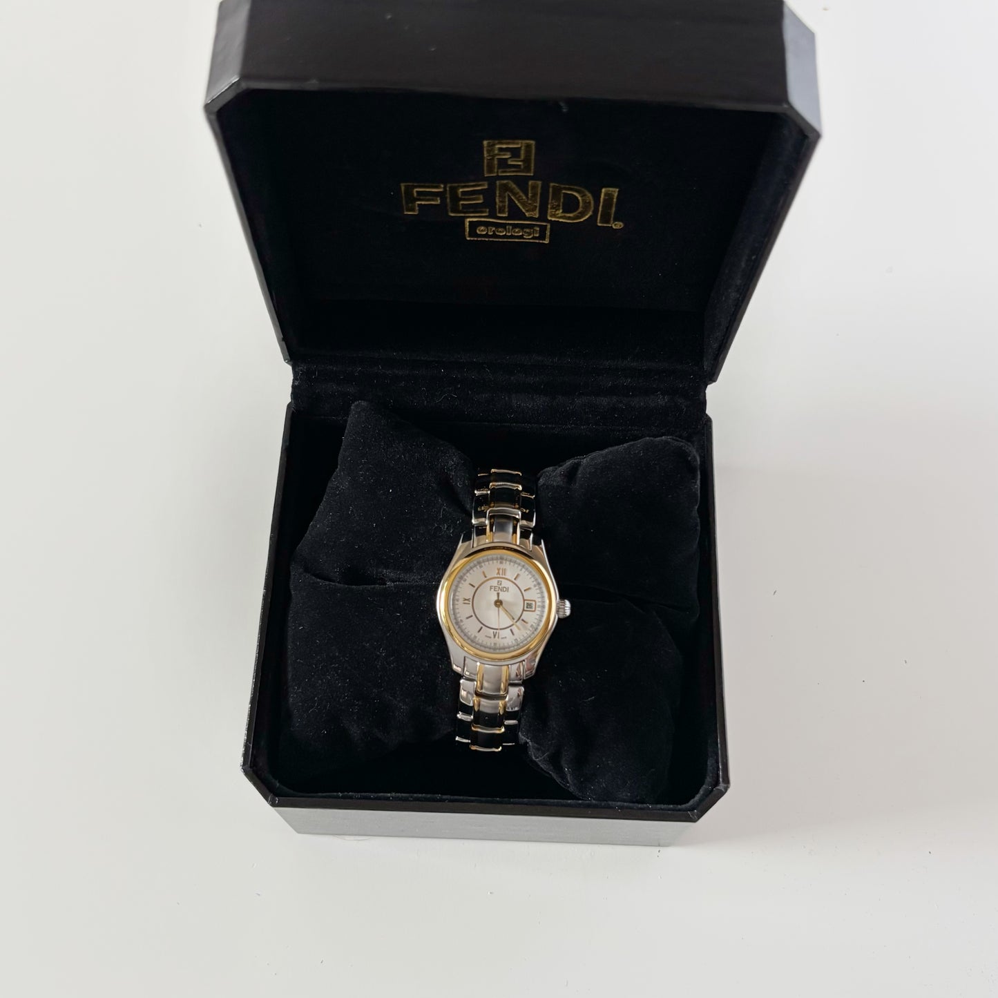 Fendi 1990s Round Dial Date Two Tone Gold Plated Watch