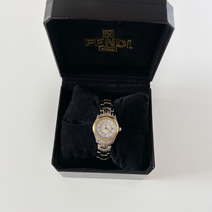 Fendi 1990s Round Dial Date Two Tone Gold Plated Watch