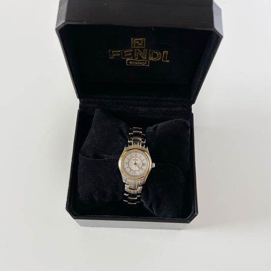 Fendi 1990s Round Dial Date Two Tone Gold Plated Watch