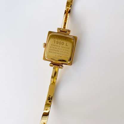 Gucci 1990s Seashell Dial Square Gold Plated Bangle Watch