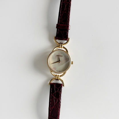 Gucci 1990s Seashell Dial Gold Plated Horsebit Watch