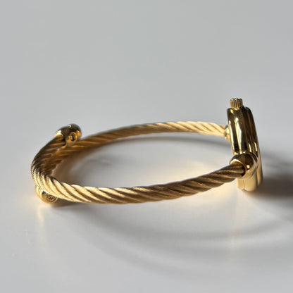 Gucci 1990s Black Dial Gold Plated Cable Bangle Watch