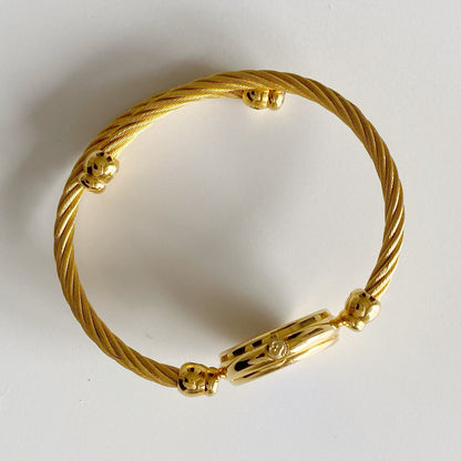Gucci 1990s Blue Dial Gold Plated Cable Bangle Watch