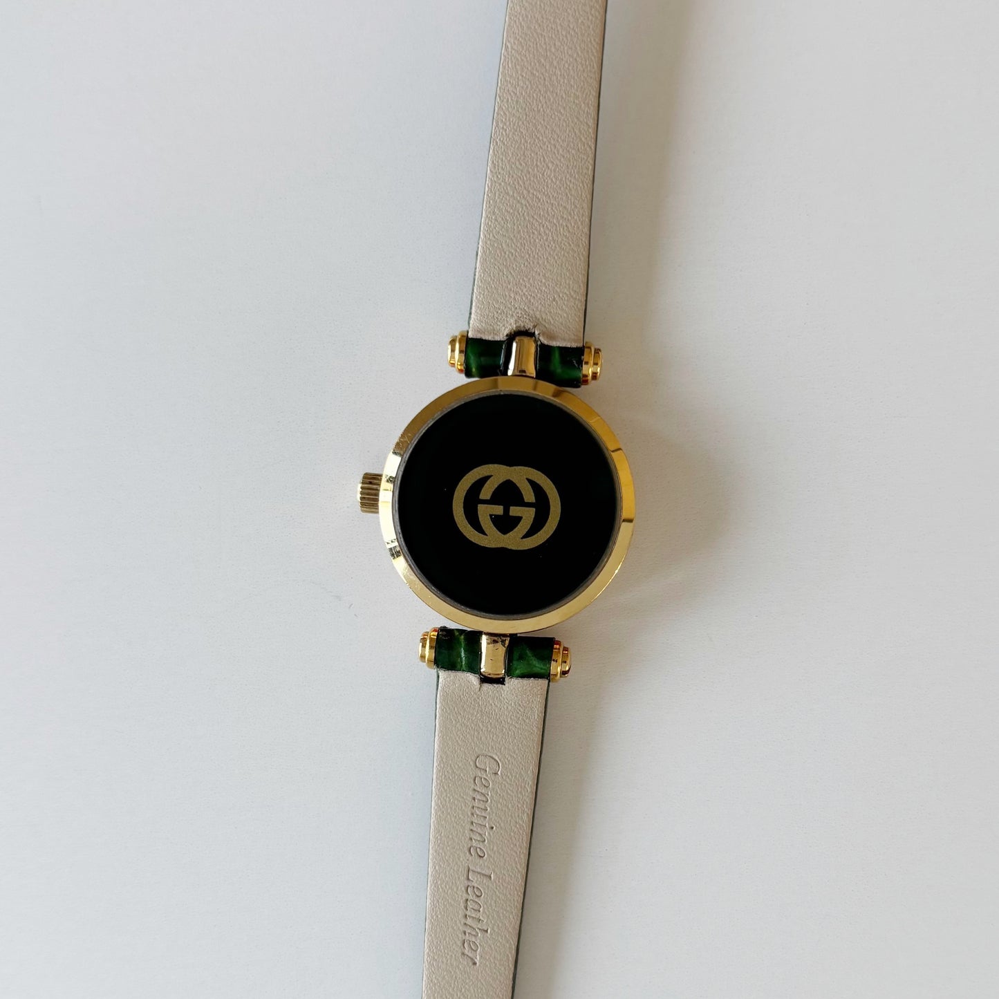 Gucci 1990s Green Round Dial Gold Plated Watch