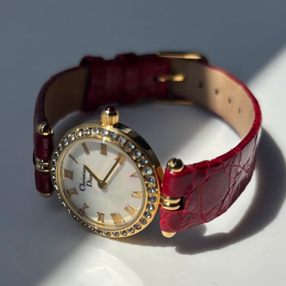 Dior 1990s Seashell Dial Round Dial Gold Plated Watch