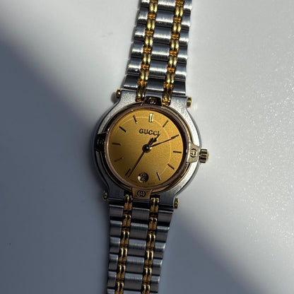 Gucci 1990s Date Round Dial Two Tone Watch