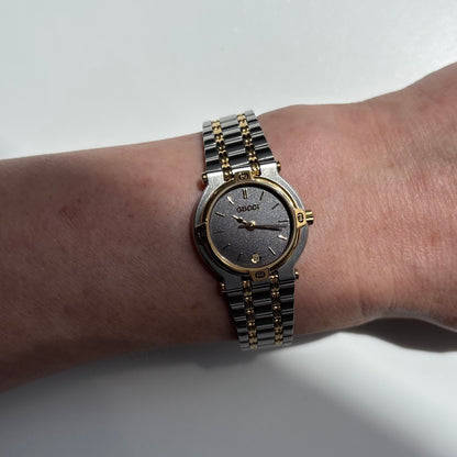 Gucci 1990s Date Black Round Dial Two-Tone Gold-Plated Watch
