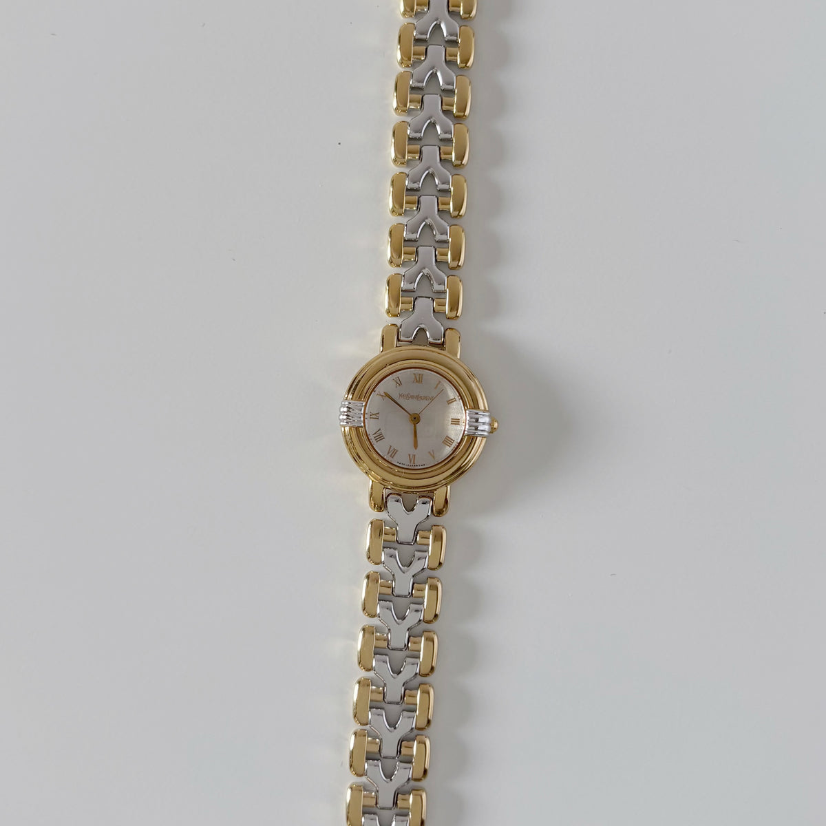 Yves Saint Laurent 1990s Round Dial Two Tone Gold Plated Watch